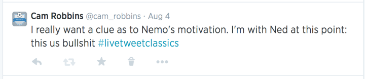 I really want a clue as to Nemo's motivation. I'm with Ned at this point: this us bullshit #livetweetclassics